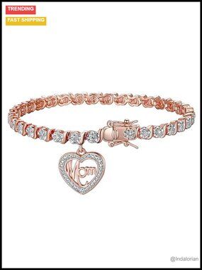 14K Rose Gold Plated Bronze Diamond Accent Mom Charm Bracelet 7.25in